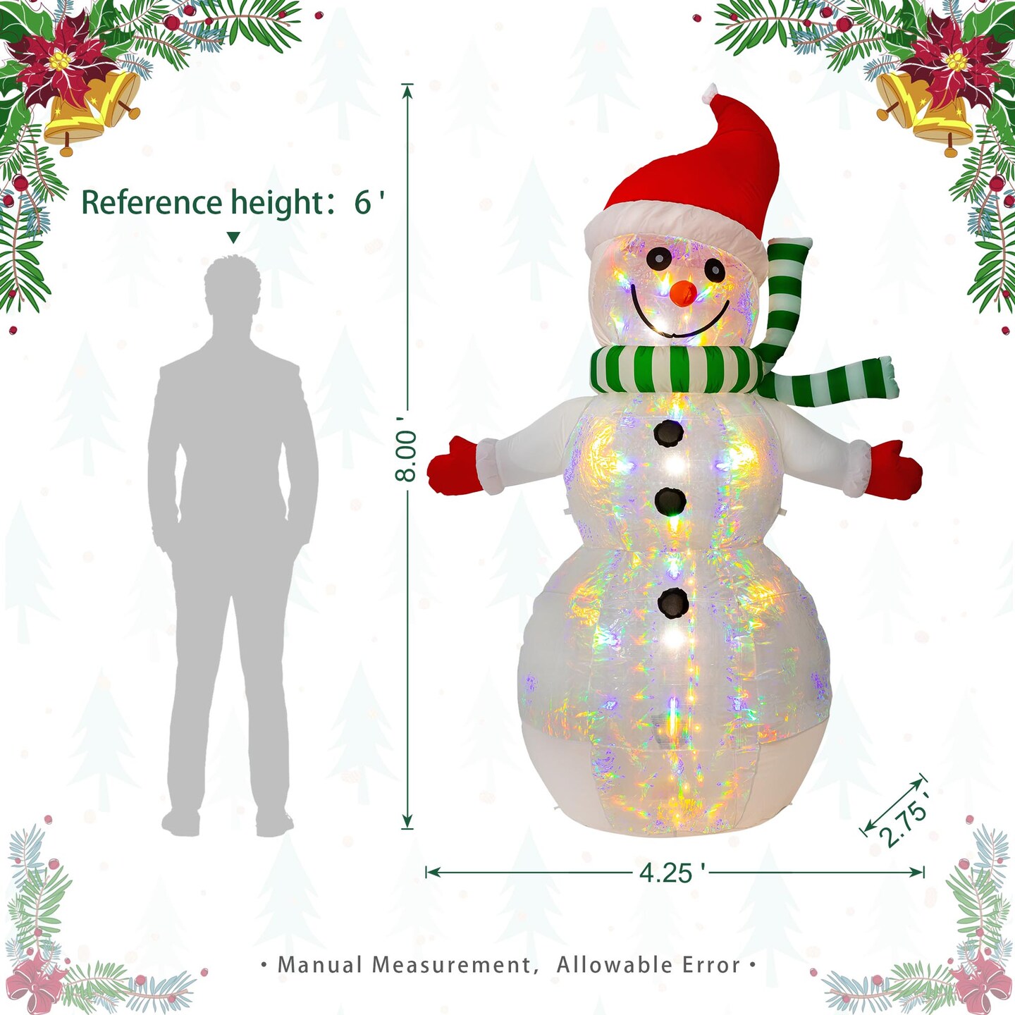 Set of 2 8FT Lighted Inflatable Icy Snowman Decor