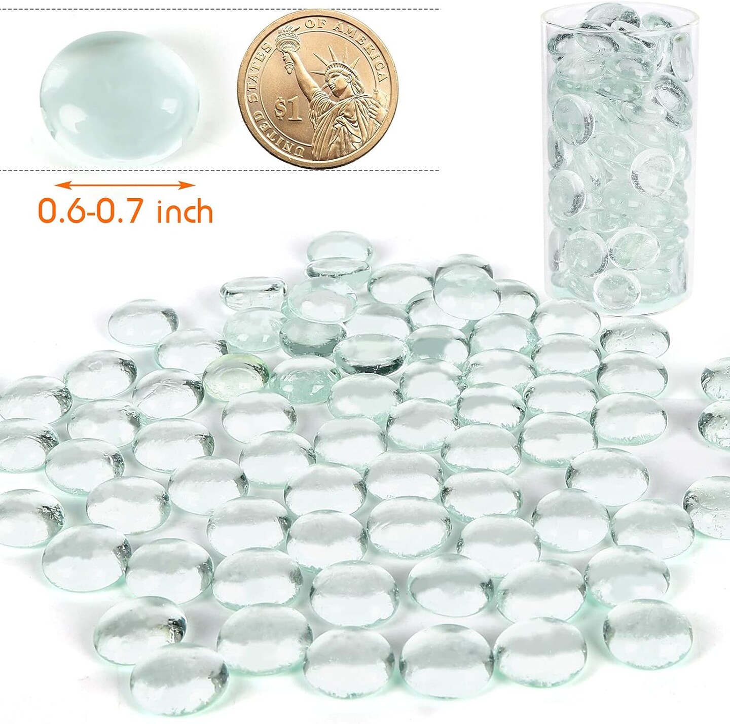1LB Clear Flat Glass Marbles, Vase Filler Glass Pebbles Floral Beads Table Aquarium Gravel Decoration DIY Craft