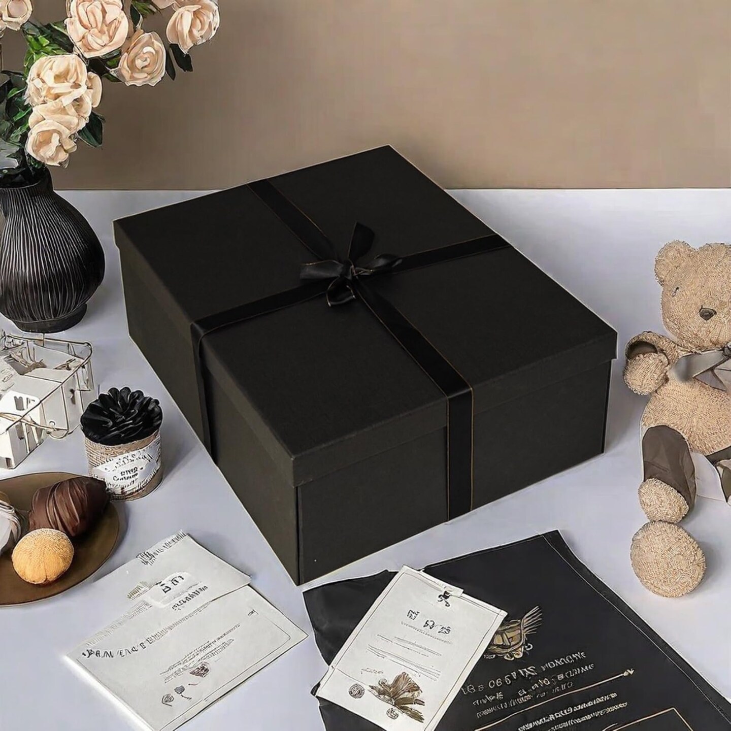 Large Gift Box 16.5x13x5.5 inches,Black Boxes for Presents,Birthday,Valentine's Day,Mother's Day,Christmas,Anniversary