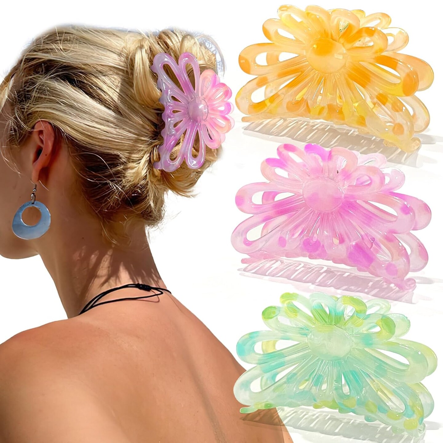 3PCS Flower Hair Claw Clips for Women/Girls (A-colorful)