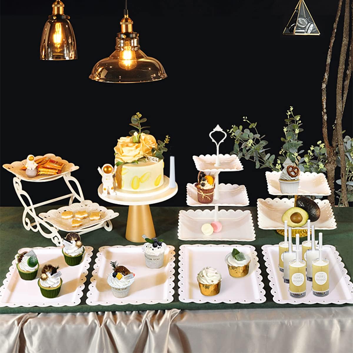 10 Pcs Cake Stand White Plastic Dessert Table Stand Set 4 Pcs 3 Tired Cupcake Display Stands Cookie Tray Rack Serving Tray Cake