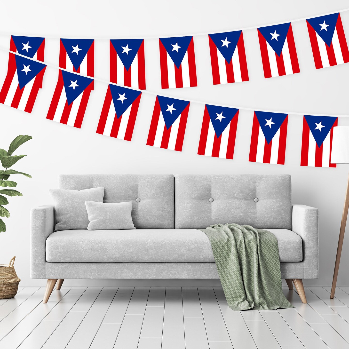 G128 Puerto Rico PR Bunting Banner | Flag 8.2 x 5.5 Inch, Full String 33 Feet | Printed 150D Polyester, Decorations For Bar, School, Festival Events Celebration