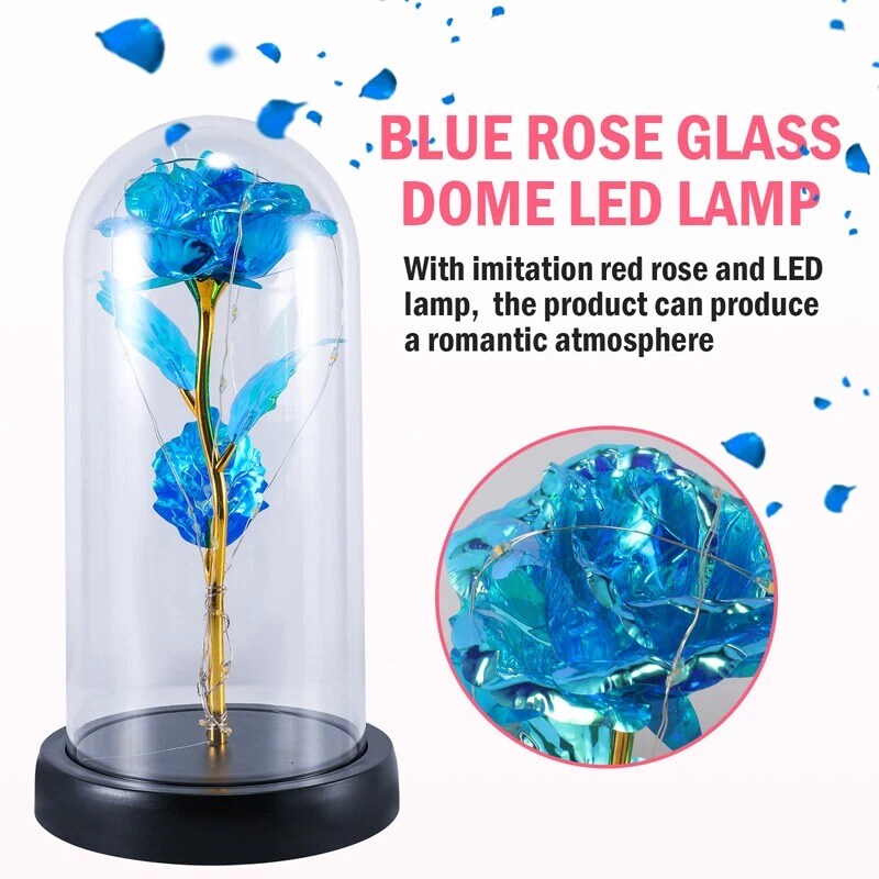 Preserved Rose in Glass Dome with LED Lights Elegant Gift Décor