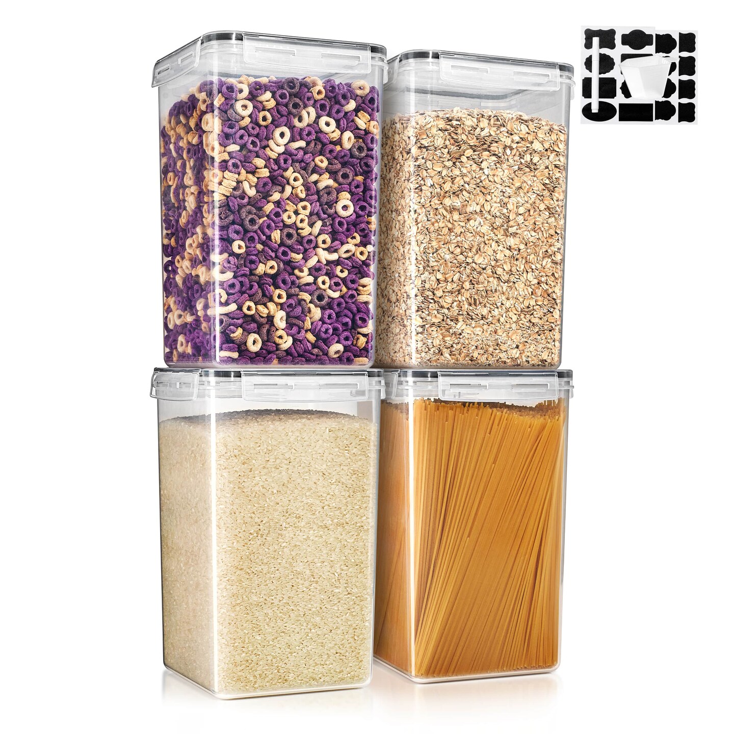 Sorbus Airtight Food Storage Containers with Locking Lids, Measuring Spoons &#x26; Labels - 4 Pack (6.5L/219.79 Oz)