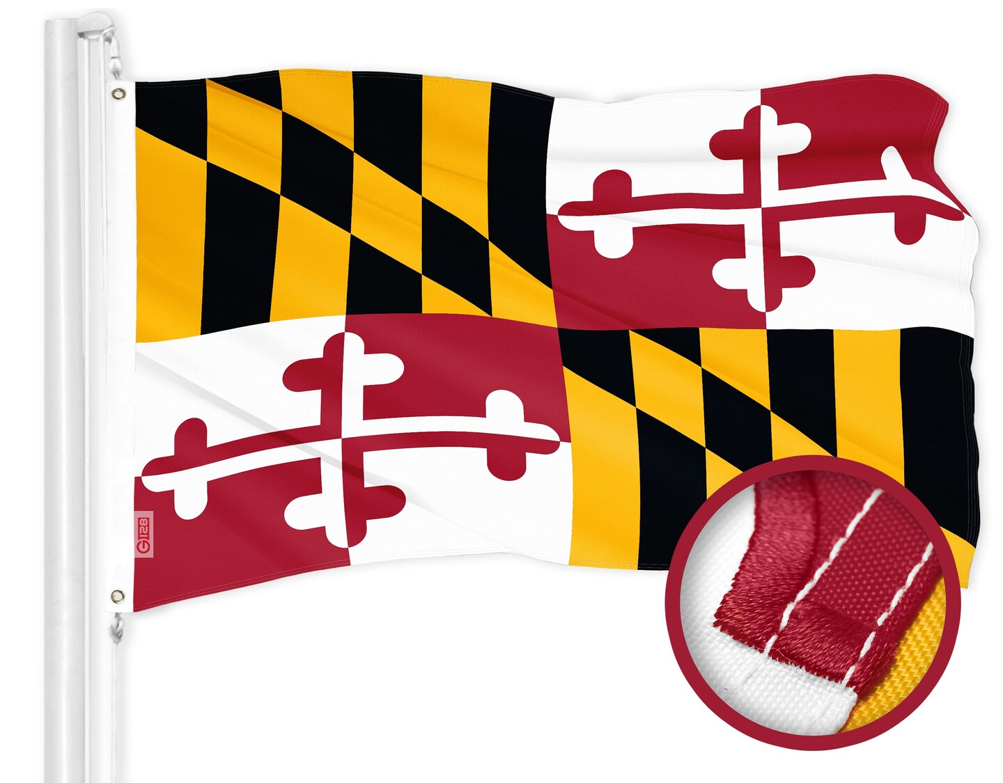 G128 Maryland MD State Flag | 2x3 Ft | ToughWeave Series Embroidered 300D Polyester | Embroidered Design, Indoor/Outdoor, Brass Grommets
