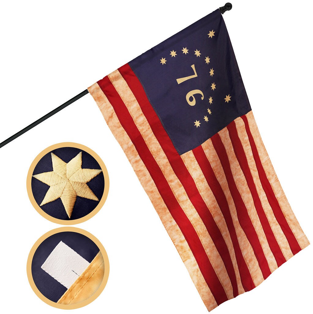 G128 Bennington Tea-Stained Flag | 3x5 Ft | Pole Sleeve Embroidered 420D Polyester - Embroidered Stars, Sewn Stripes, Brass Grommets, Indoor/Outdoor, Vibrant Colors, Quality Polyester