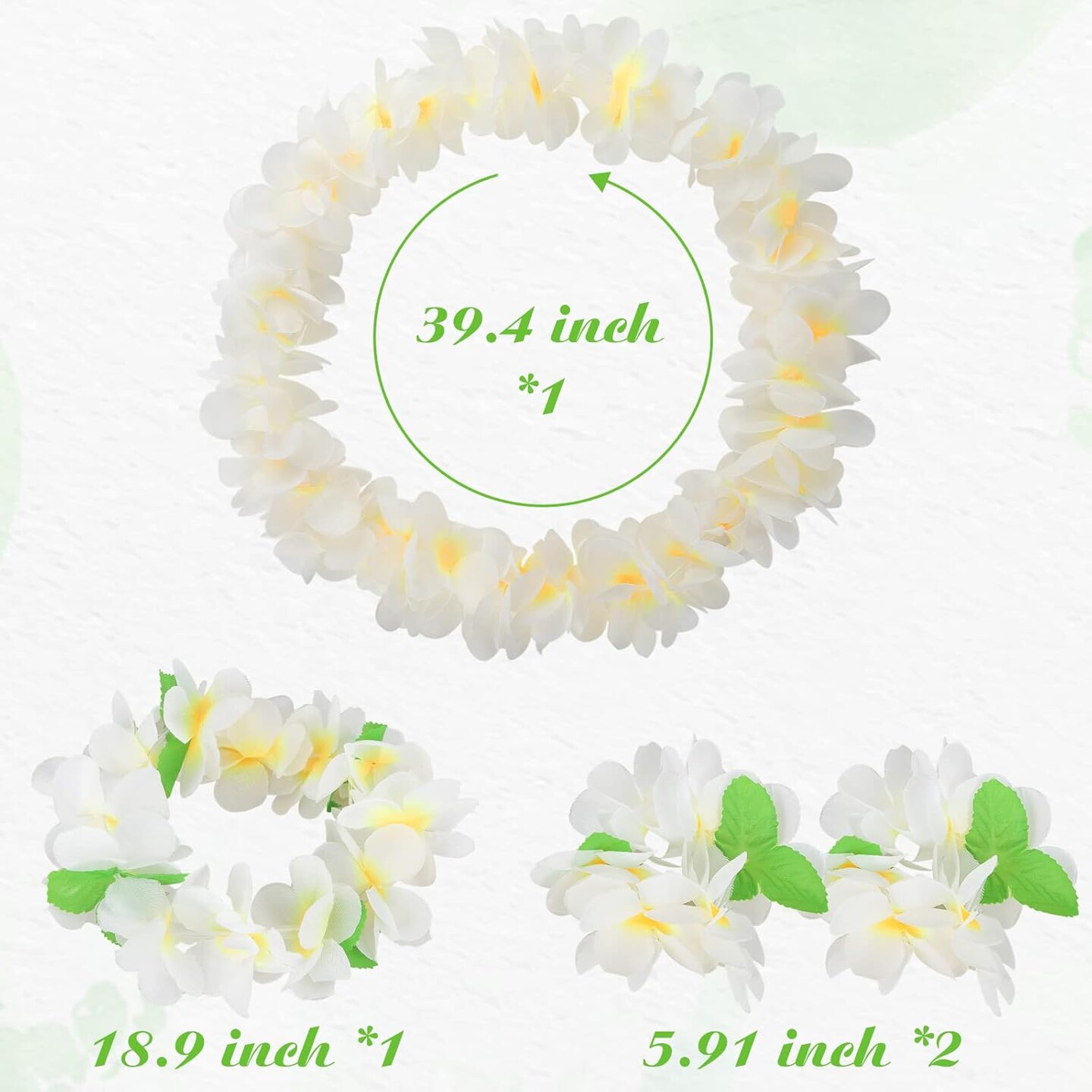 4 PCS Hawaiian Lei Set, White Luau Wreath Garland Hawaii Leis Flower Headpiece Necklace Bracelet