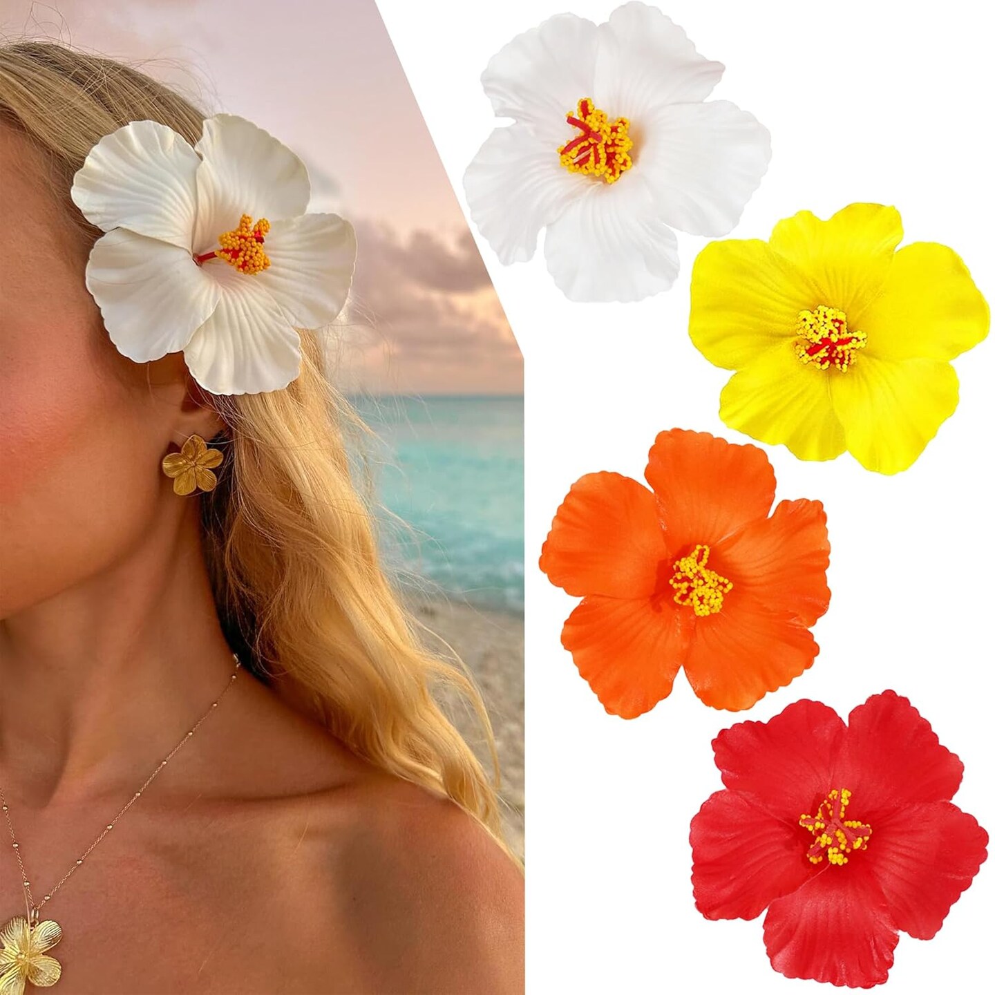 4Pcs Hawaiian Flower Hair Clips Hibiscus Hair Clip