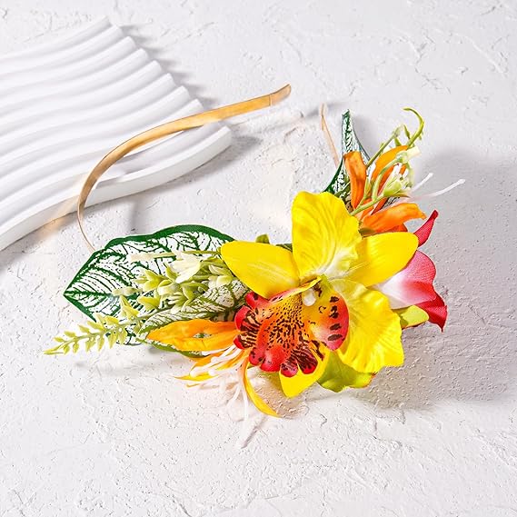 Hawaiian Orchid Flower Headband - Artificial Hawaii Leis Floral Headpiece