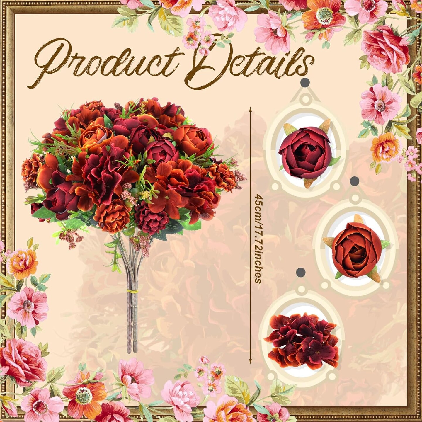 Fall Artificial Flowers Fake Silk Roses Bouquets Realistic Flower