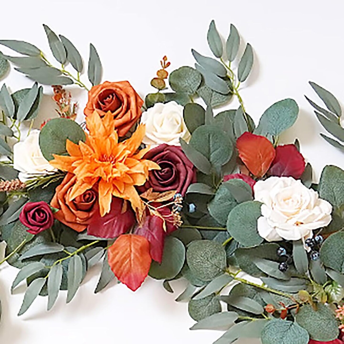 Garland with Flowers, 5.9 ft Artificial Table Runner Decor Burnt Orange Fake Rose Garland for Wedding Centerpieces