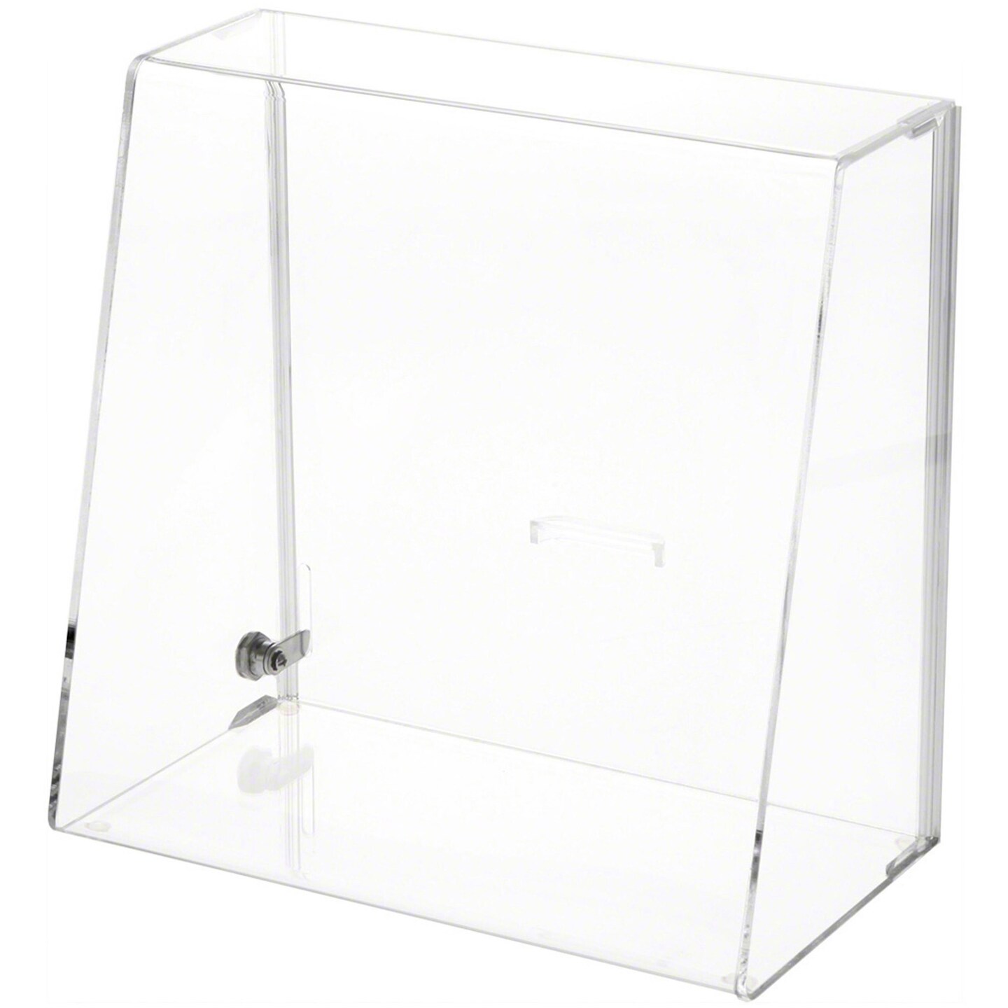 Plymor Clear Acrylic Locking Display Case with Slanted Front and Sliding Back, No Shelves
