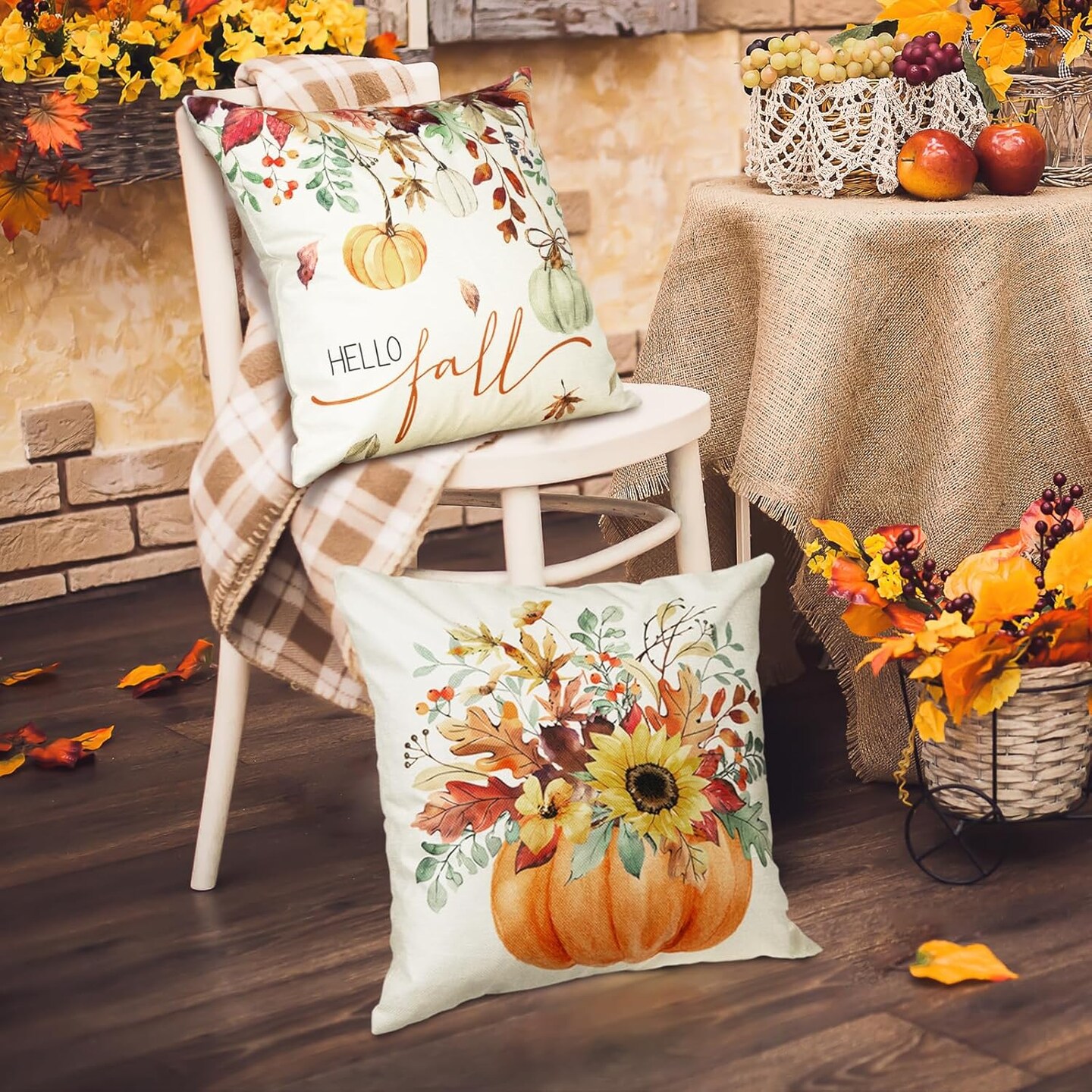 Hello Fall Pumpkin Pillows Decorative
