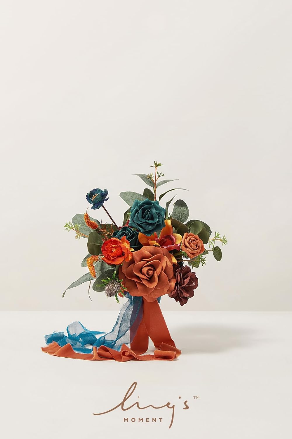 Artificial Flowers - Bridesmaid Bouquet (Orange &#x26; Dark Teal)