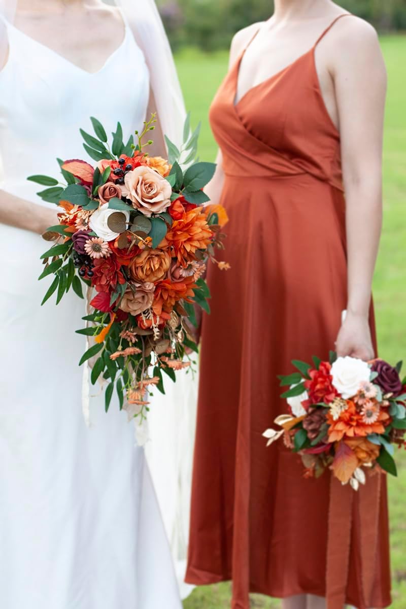 11&#x22; Burnt Orange Wedding Bouquet