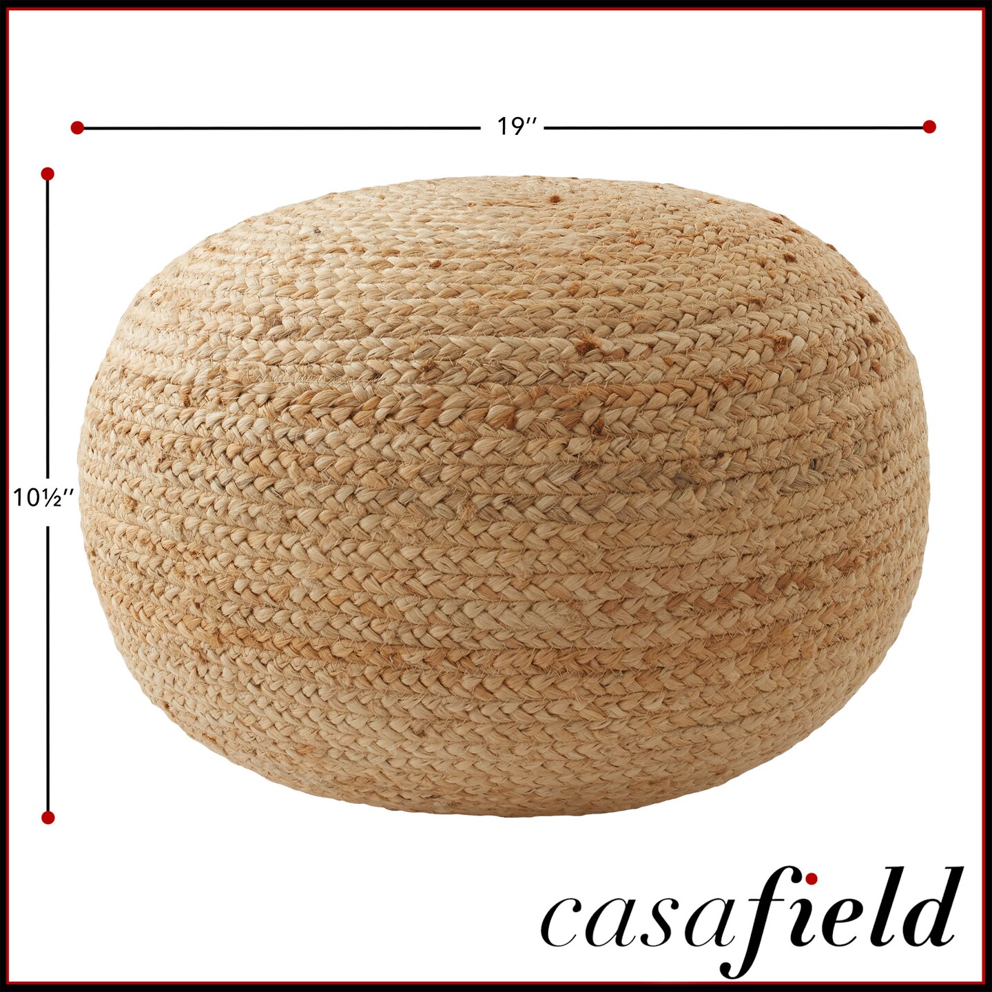 Hand-Braided Jute Pouf Ottoman Footrest, 19&#x22; Round x 10-1/2&#x22; High, Natural Woven Boho Floor Cushion, Home Decor for Living Room, Bedroom, Apartment