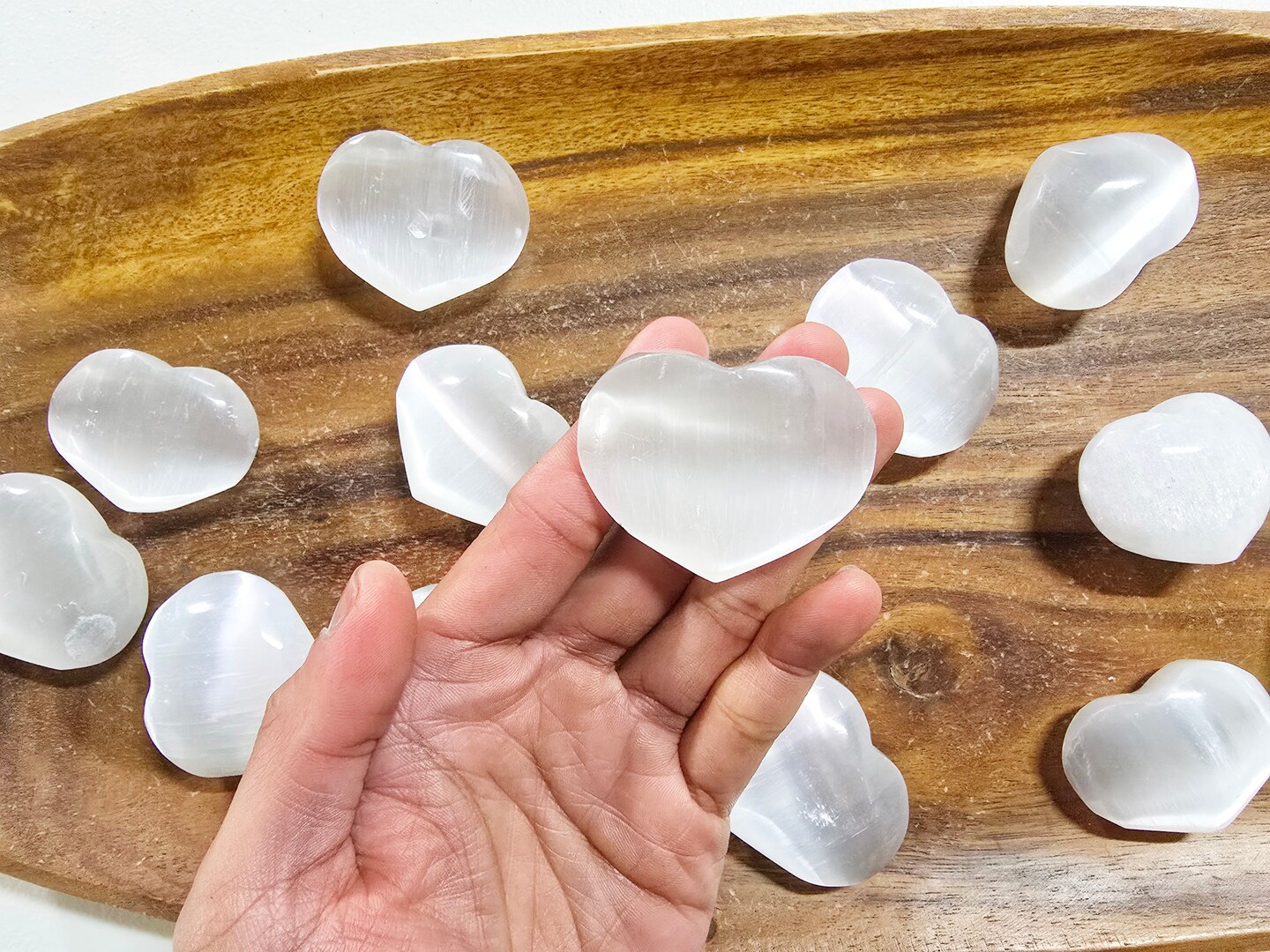 Mini Selenite Heart Stone Polished Smooth From Morocco