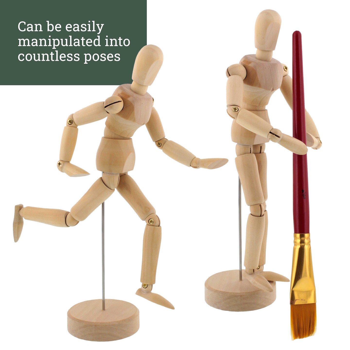 Wood 8&#x22; Artist Drawing Manikin Articulated Mannequin with Base and Flexible Body - Perfect For Drawing the Human Figure (8&#x22; Male) Pack of 2 Manikins