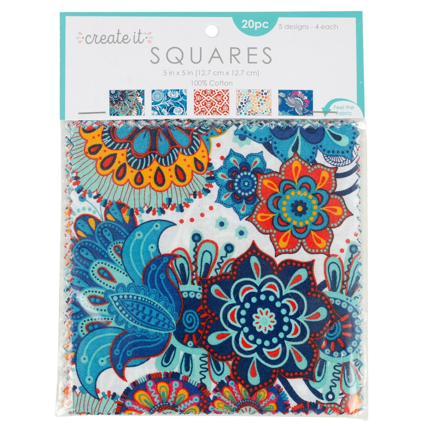 Fabric Squares Moroccan Prints 20 pc 5"x5" 4 ea of 5 designs 100% Cotton