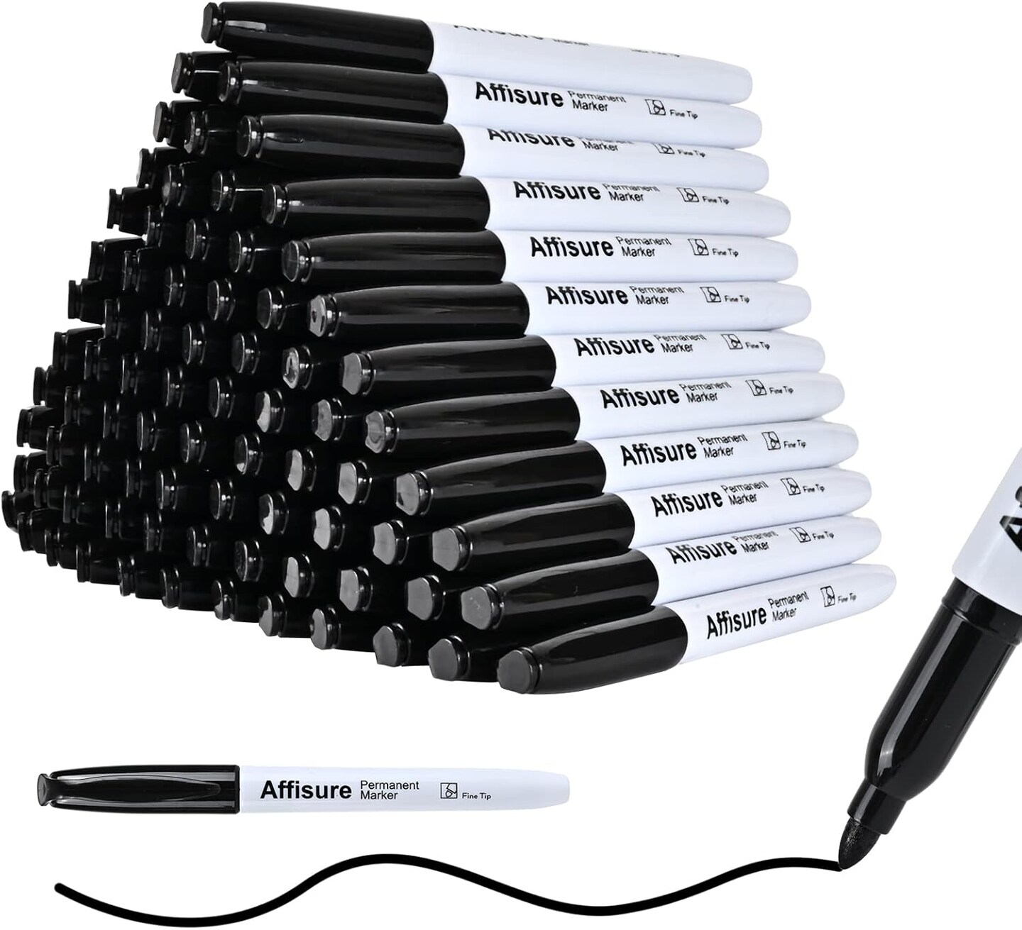 Permanent markers, 100 packs permanent markers bulk, quick drying in one second, waterproof, smooth, not easy to erase, durable, can be marked on glass, tiles and cloth, office supplies