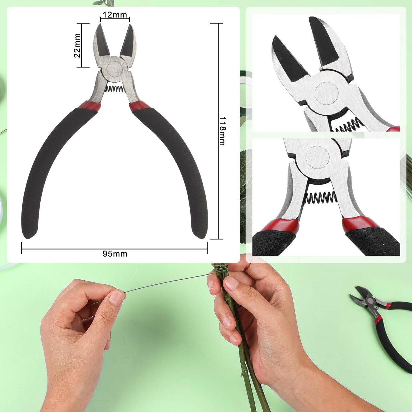 Floral Kit with Green Tape, Wire Stems, Pins & Cutter for Bouquets & Crafts