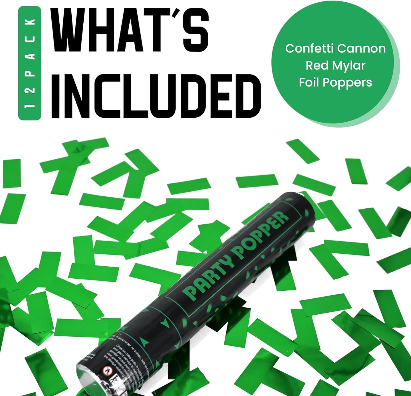 Party Poppers Confetti Cannon 12 Pack Green Confetti Popper Cannons 12Inch Mylar Confetti Shooters Green Confetti Party Cannons Bulk for Wedding Birthday Graduation Baby Shower Party Celebrations