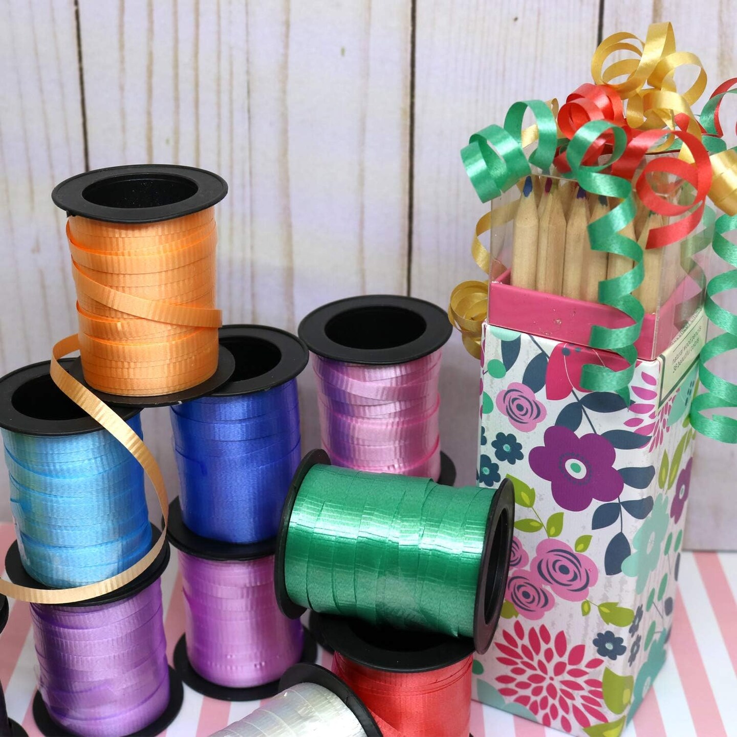 12 Rolls Crimped Curling Ribbon, 3/16" x 60ft – Assorted Vivid Colors for Balloons, Crafts & Gift Wrapping