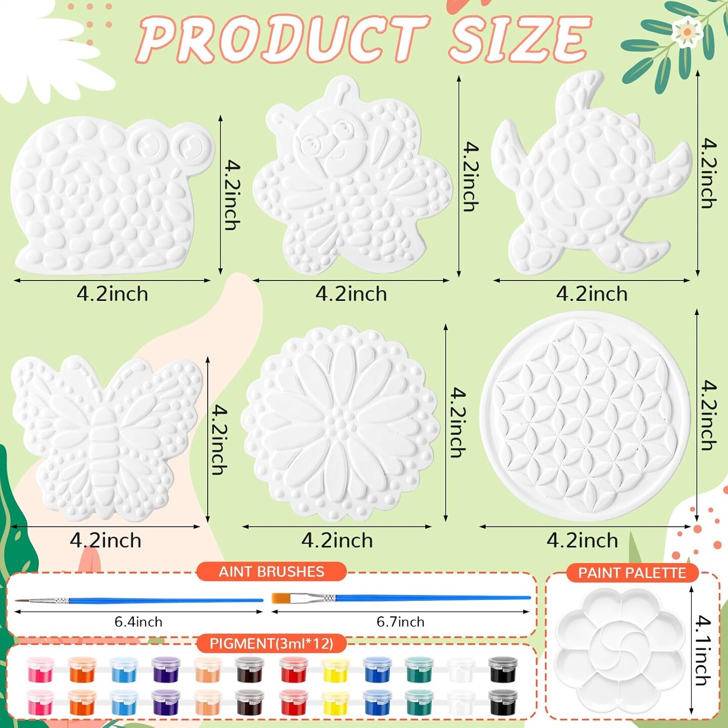 6 Pack Paint Your Own Plaster Stones - Kids Spring Summer Arts and Crafts Painting Kit