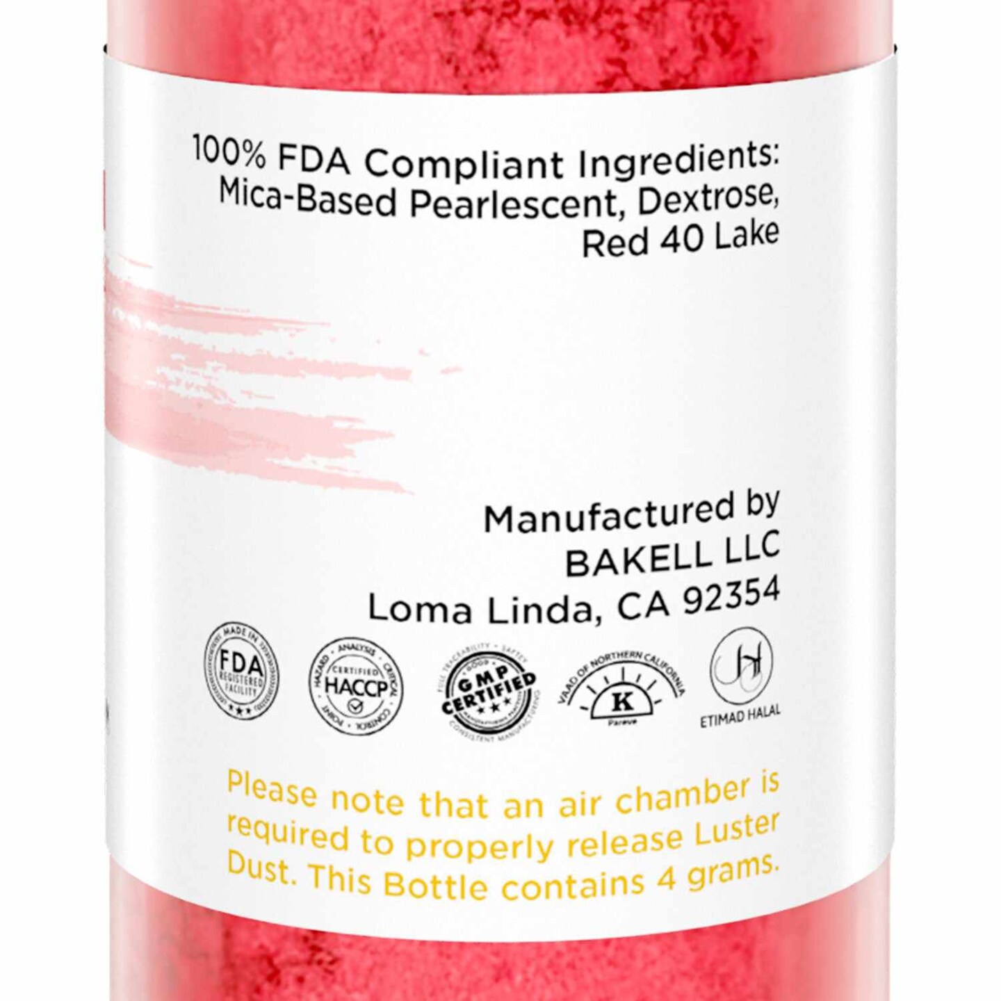 Bakell - Classic Red Luster Dust (4g, 1x Pump) Edible Vegan Dust &#x26; Paint for Baking, Desserts and Beverages