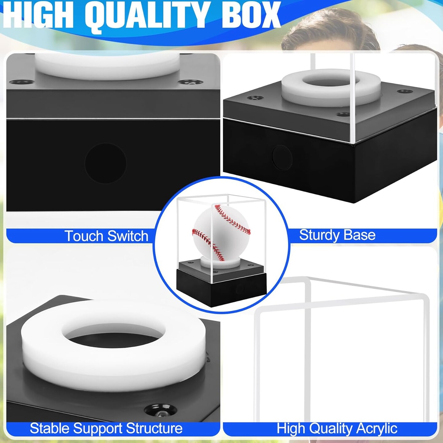 Baseball Display Case with LED Light & UV Protection – High Transparency Acrylic Cube Holder for Balls, Pool Balls, Tennis Balls, Golf Balls,Cards, Memorabilia Gifts