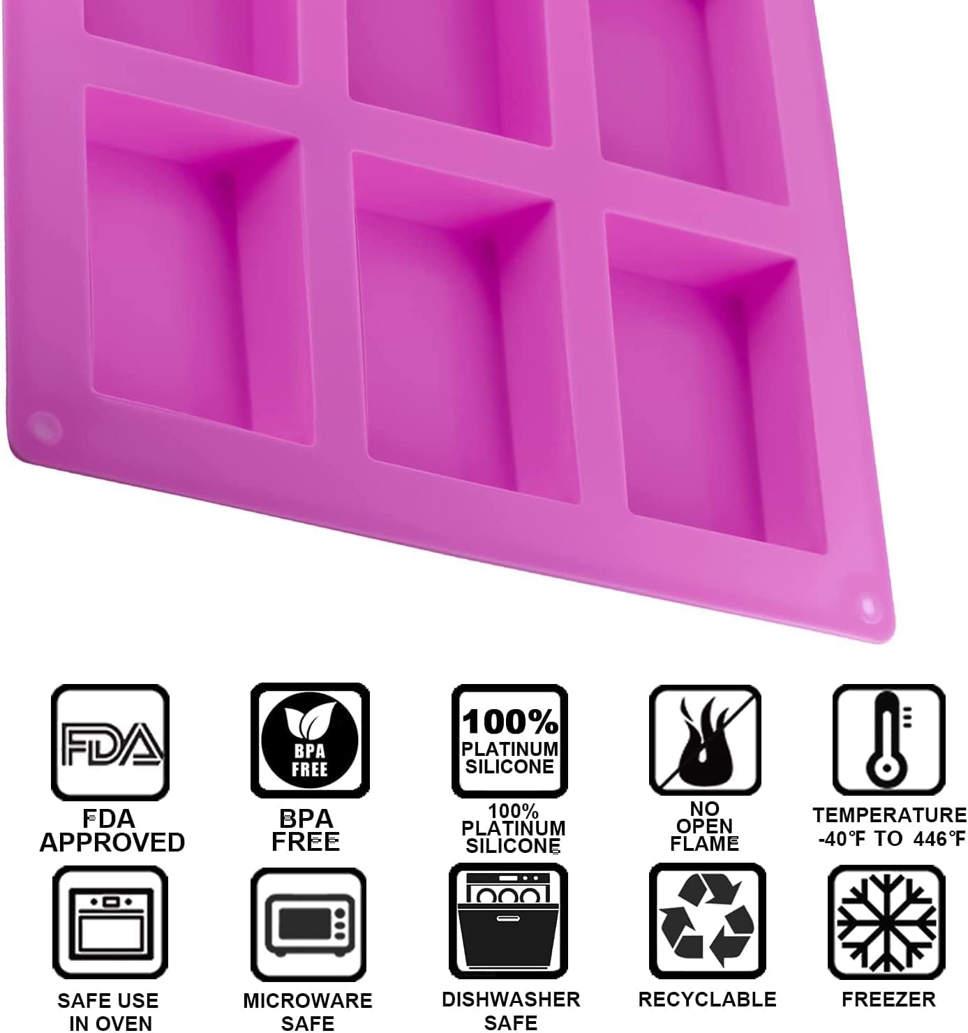 4 Pack Silicone Soap Molds, 6 Cavities Rectangle Silicone Soap Mold, Great for Homemade Craft Soap Bar Mold, DIY