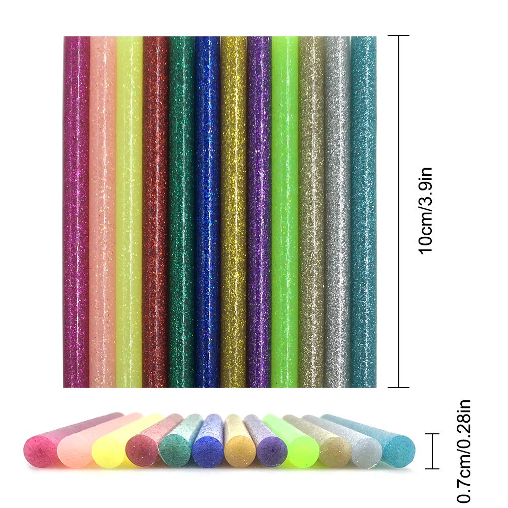 72 Pieces Glitter Hot Glue Colored Gun Sticks, 12 Colors, EVA Glue Mini Size Hot Melt Adhesive Sticks for DIY Art Craft Repair Bonding - Diameter 7 mm/0.28&#x22;, Length 10 cm/3.9&#x22;