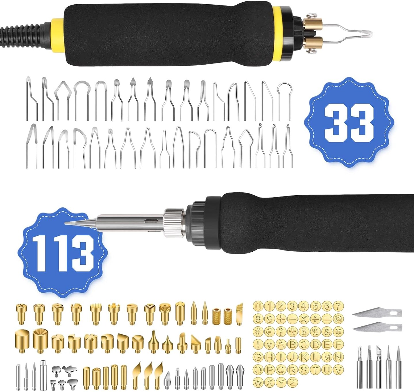 Wood Burning Kit 100W with 2 Wood Burning Pens, 165 Pcs Pyrography Wood Burning Kit with 113 Solid Points and 33 Wire Nibs, Temperature Adjustment 300~750°C, Wood Burner for wood and leather