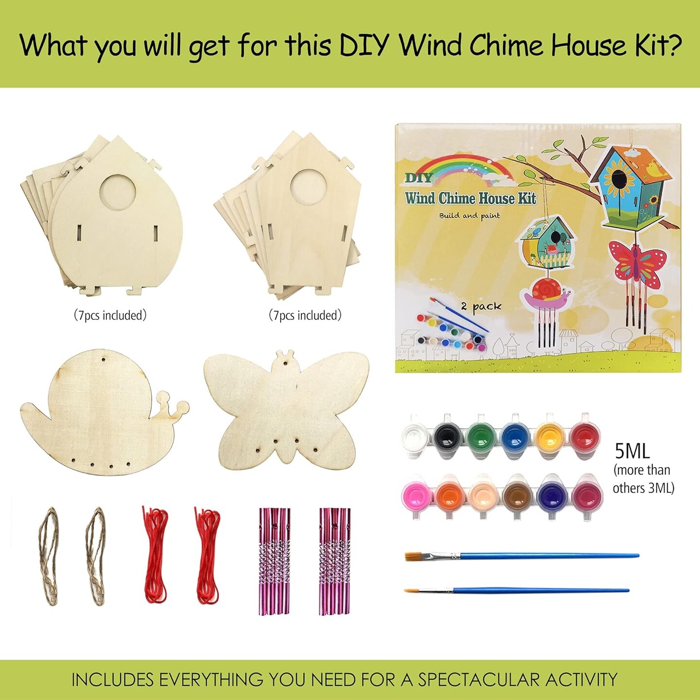 4 Pack Summer DIY Bird House Wind Chime Kits for Children to Build and Paint, Wooden Arts and Crafts for Kids Girls Boys Toddlers Ages 8-12 4-6 6-8