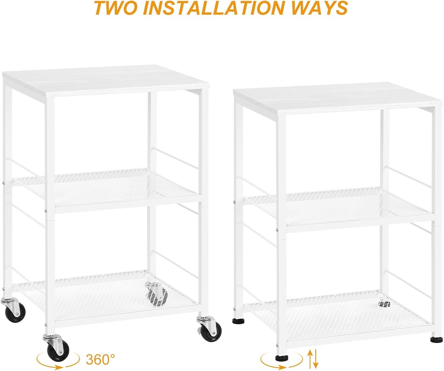 White End Table with 2-Tier Shelf - Multifunctional Side Table for Living Room, Bedroom, Office - Wheels or Adjustable Feet, Easy Assembly