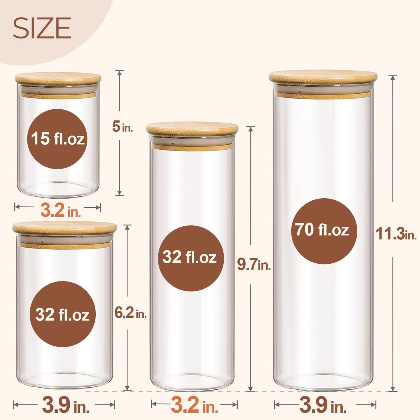 Glass Food Storage Jars Set of 6 Clear Airtight Kitchen Canisters