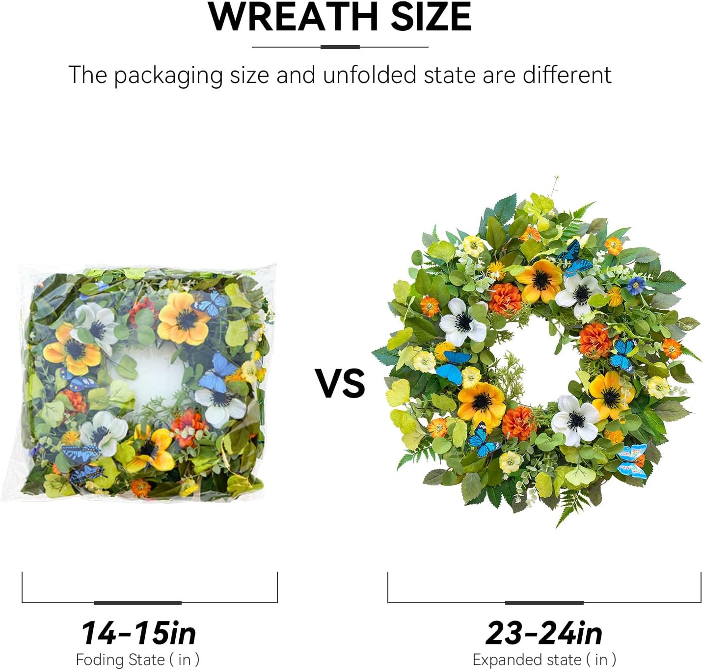 Summer Wreaths for Front Door 24 Inch Summer Wreath Artificial Floral Greenery Wreath with Beautiful Hydrangea Pansies and Butterfly Summer Wreaths for Front Door Outside
