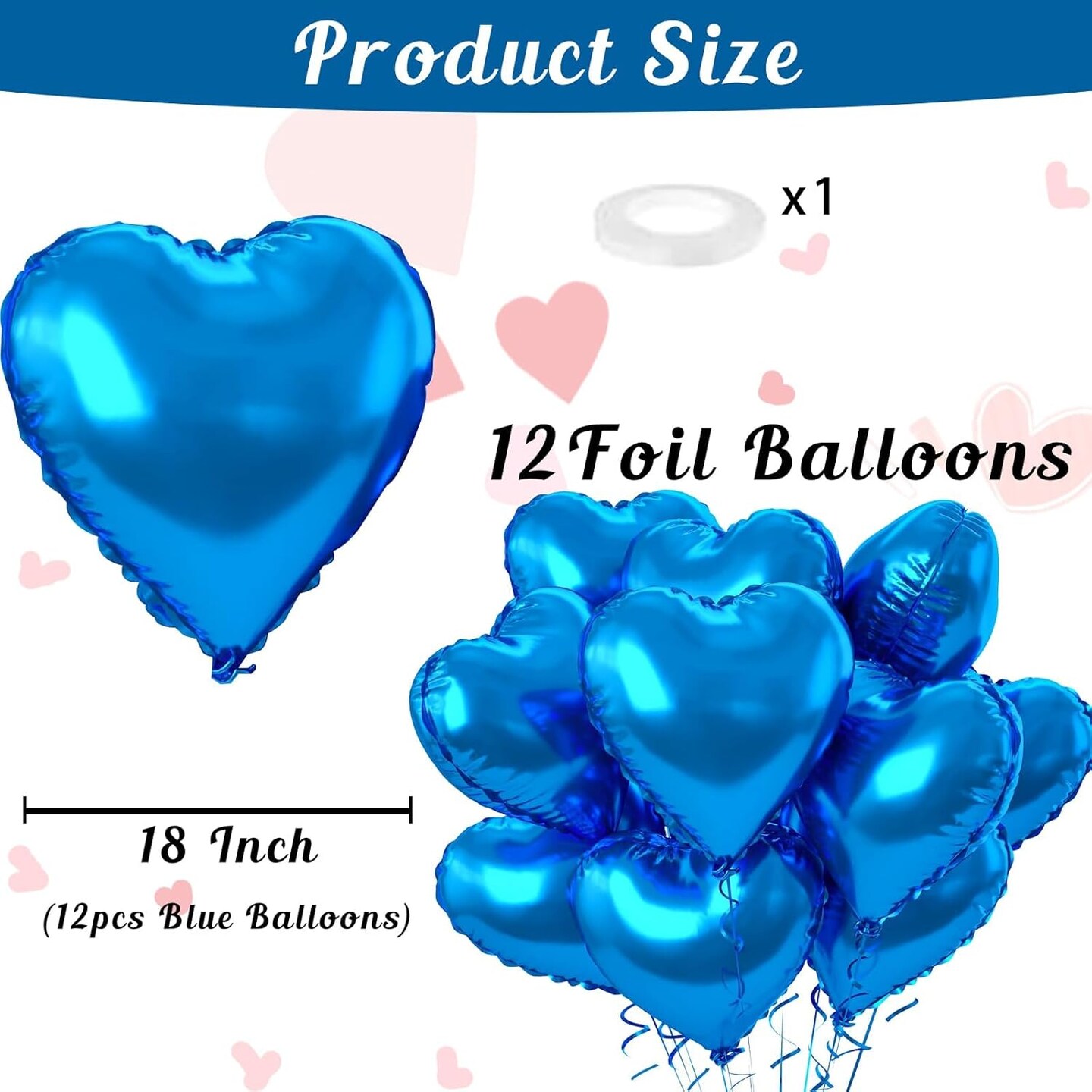 Blue Heart Balloons, 12PCS 18inch Blue Heart Shape Balloons, Valentine&#x27;s Day Balloons for Blue Love Balloon for Valentines Day White Wedding Brithday Decorations