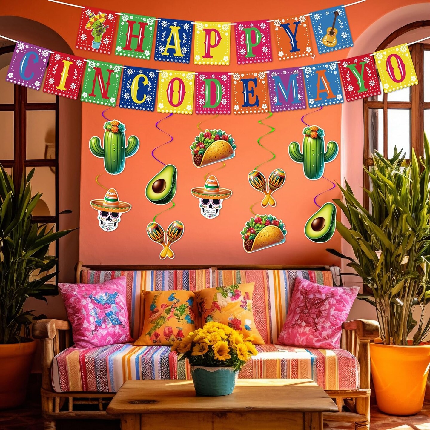 14Pcs Cinco De Mayo Decorations Banners Hanging Swirls Fiesta Mexican Birthday Party Decor Supplies Visit the Freesdai Store
