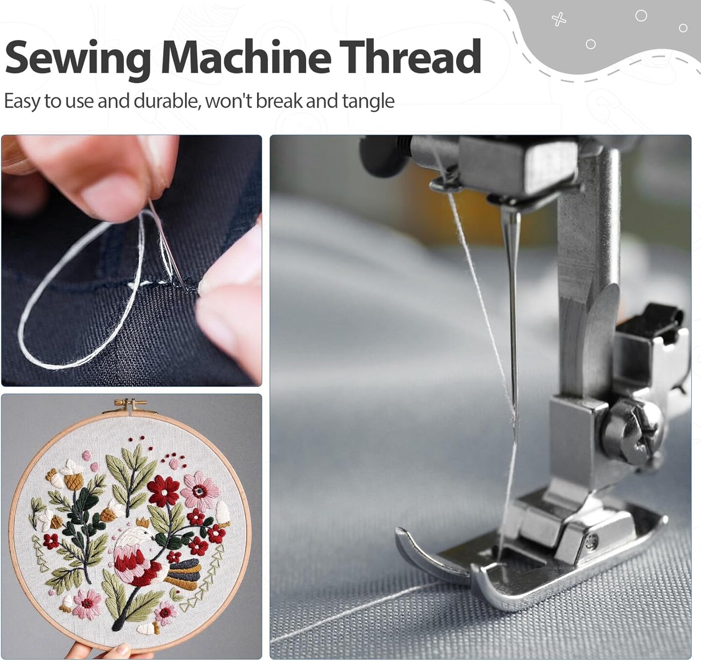 Serger Thread Cones 4 Pack of 3000 Yards Each, All Purpose White Sewing Thread, Polyester Thread 40S/2 White Thread for Sewing Serger&Overlock, Quilting, Piecing, Sewing Machine