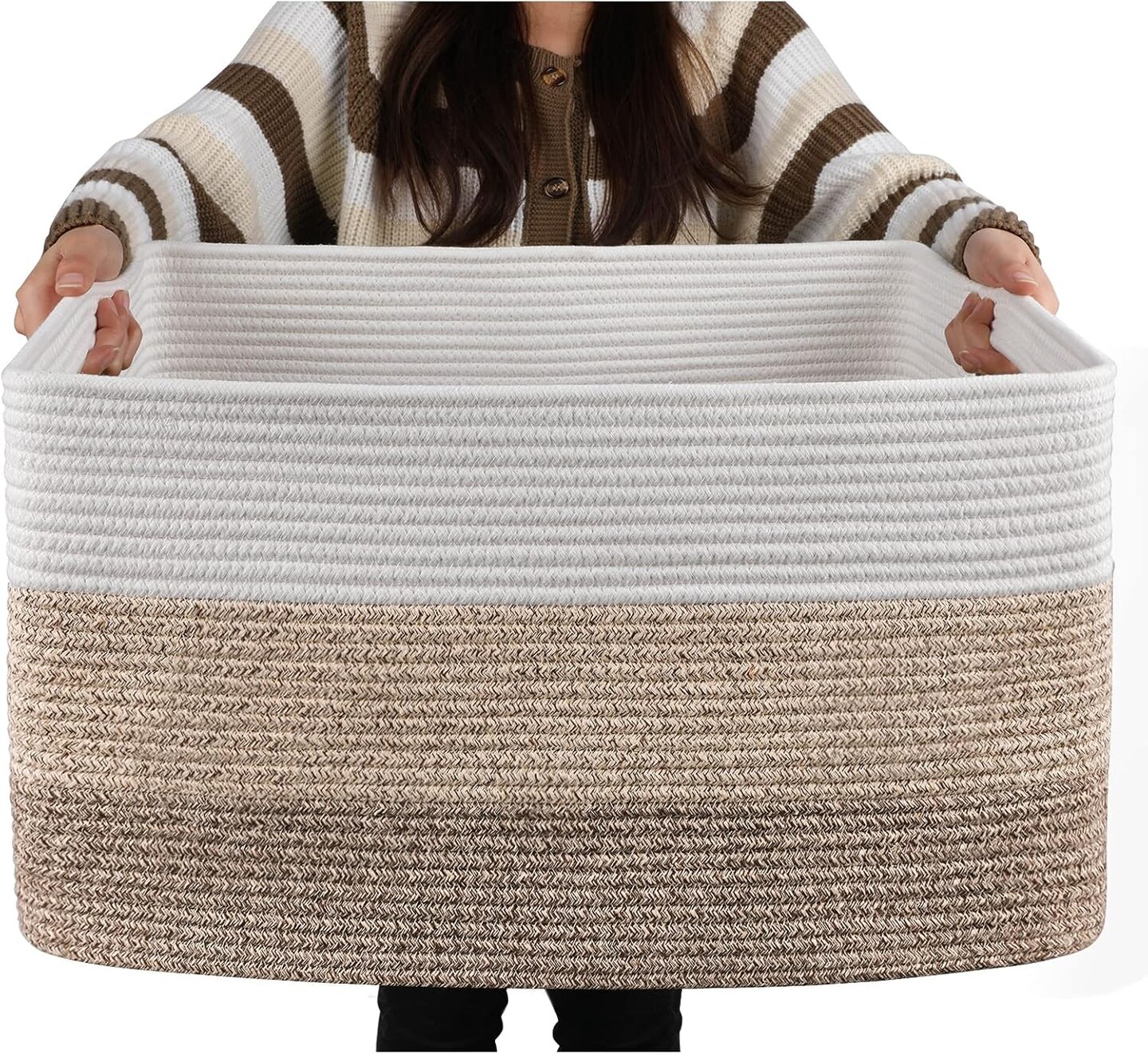 Summer Basket, 22&#x201D;x17&#x201D;x12&#x201D; Rectangle Woven Baskets, Nursery Blanket Storage Living Room, Toy Storage With Handle, Large Baskets for Organizing-Gradient Yellow