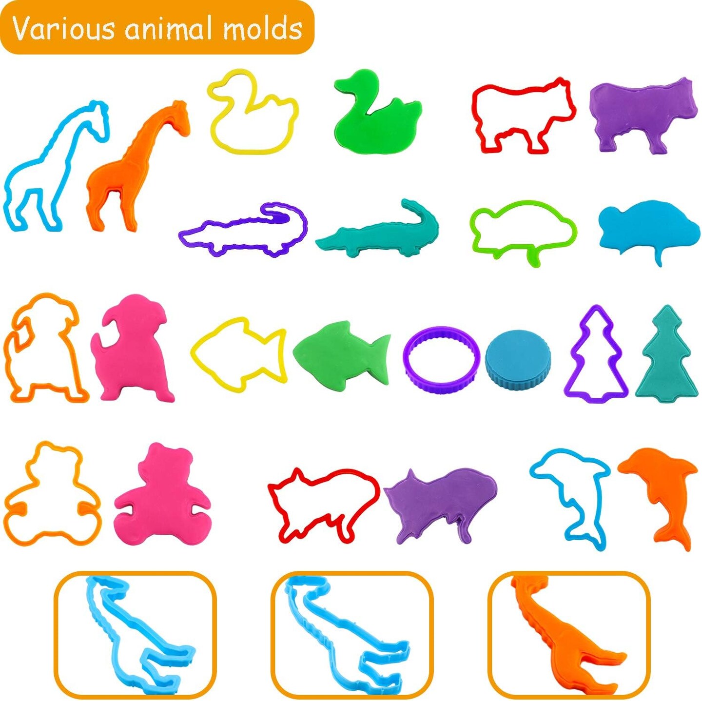 Plastic Dough Tools for Kids 61 Piece Set Cookie Cutters &#x26; Stamps