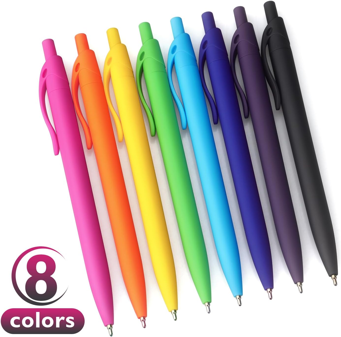 Ballpoint Pens Black Ink Pens Medium Point Retractable Ballpoint Pens, 1.0MM Black Ink, 8 Pack, Colorful
