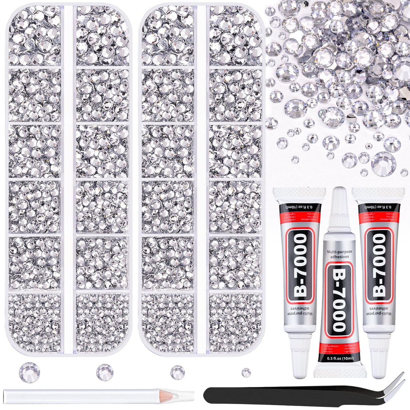 12100pcs Silver Clear Flatback Rhinestones with B7000 Glue Craft & Nail Art