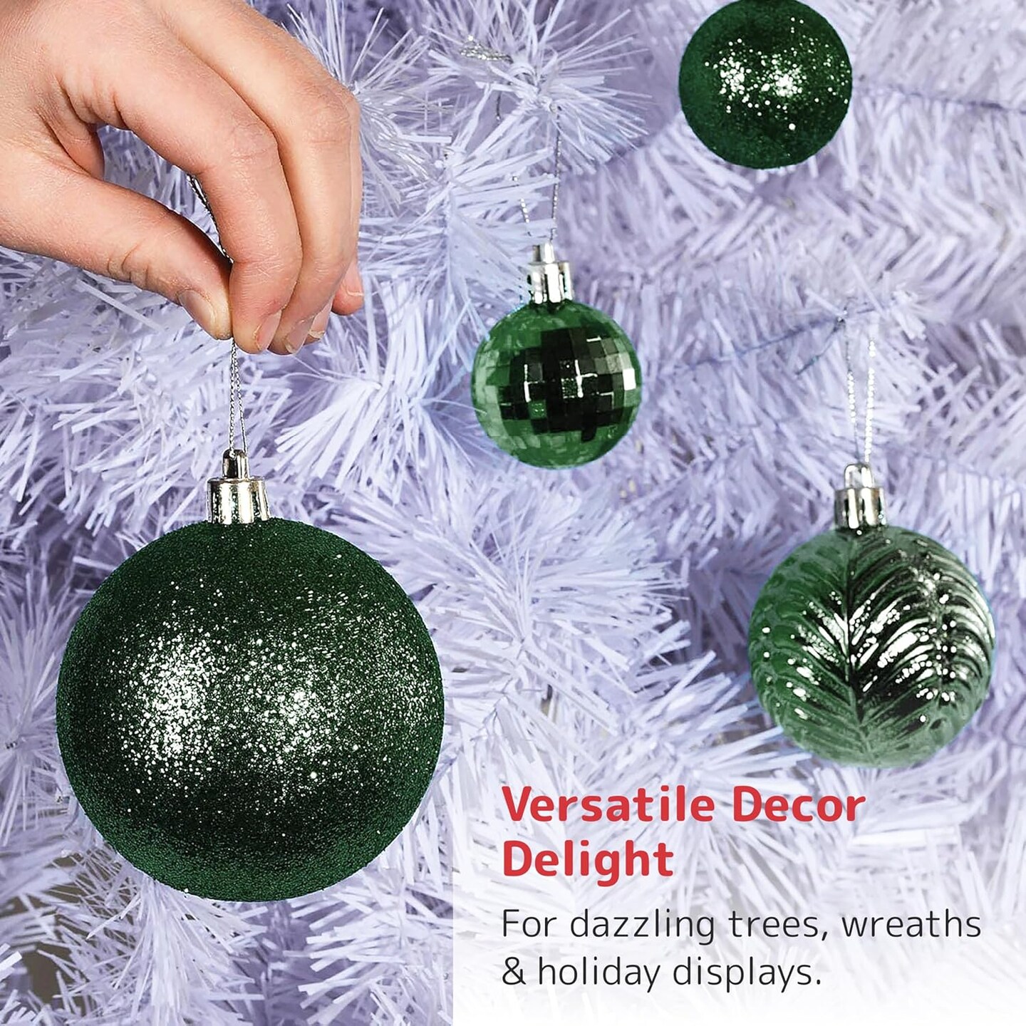 36-piece emerald green shatterproof Christmas ornaments for indoor/outdoor decor.