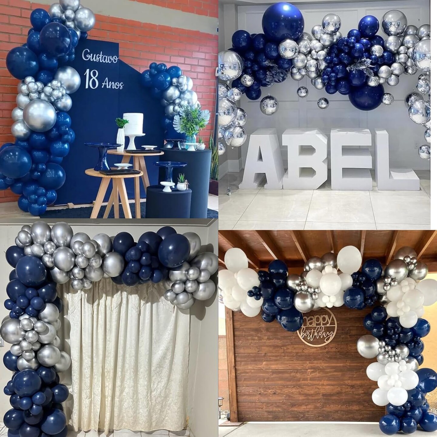 Royal Blue and Silver Balloon Garland Kit, Blue and Silver Balloons,Navy Blue and Silver Balloons with Royal Blue and Silver Balloon