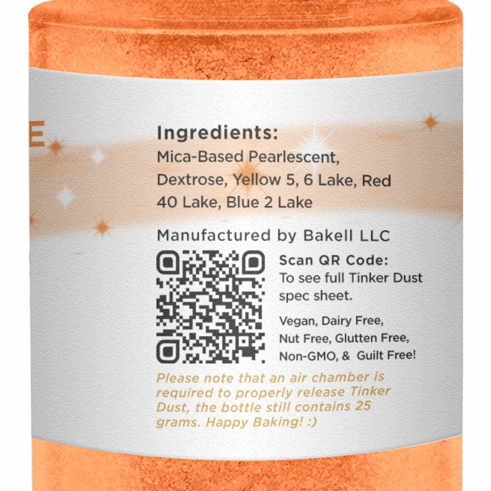 Bakell - Pumpkin Orange Tinker Dust Edible Glitter (25g, 1x Spray Pump) for Food, Desserts, and Beverages!