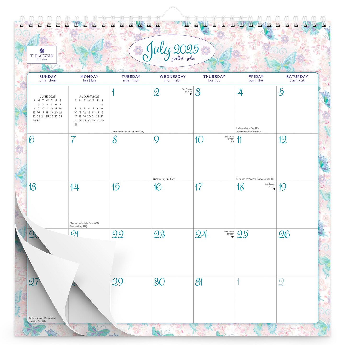 House of Turnowsky OFFICIAL | 2026 12 x 12 Inch (Hanging) 18 Months Monthly Square Wire-O Calendar | Sticker Sheet | July 2025 - December 2026