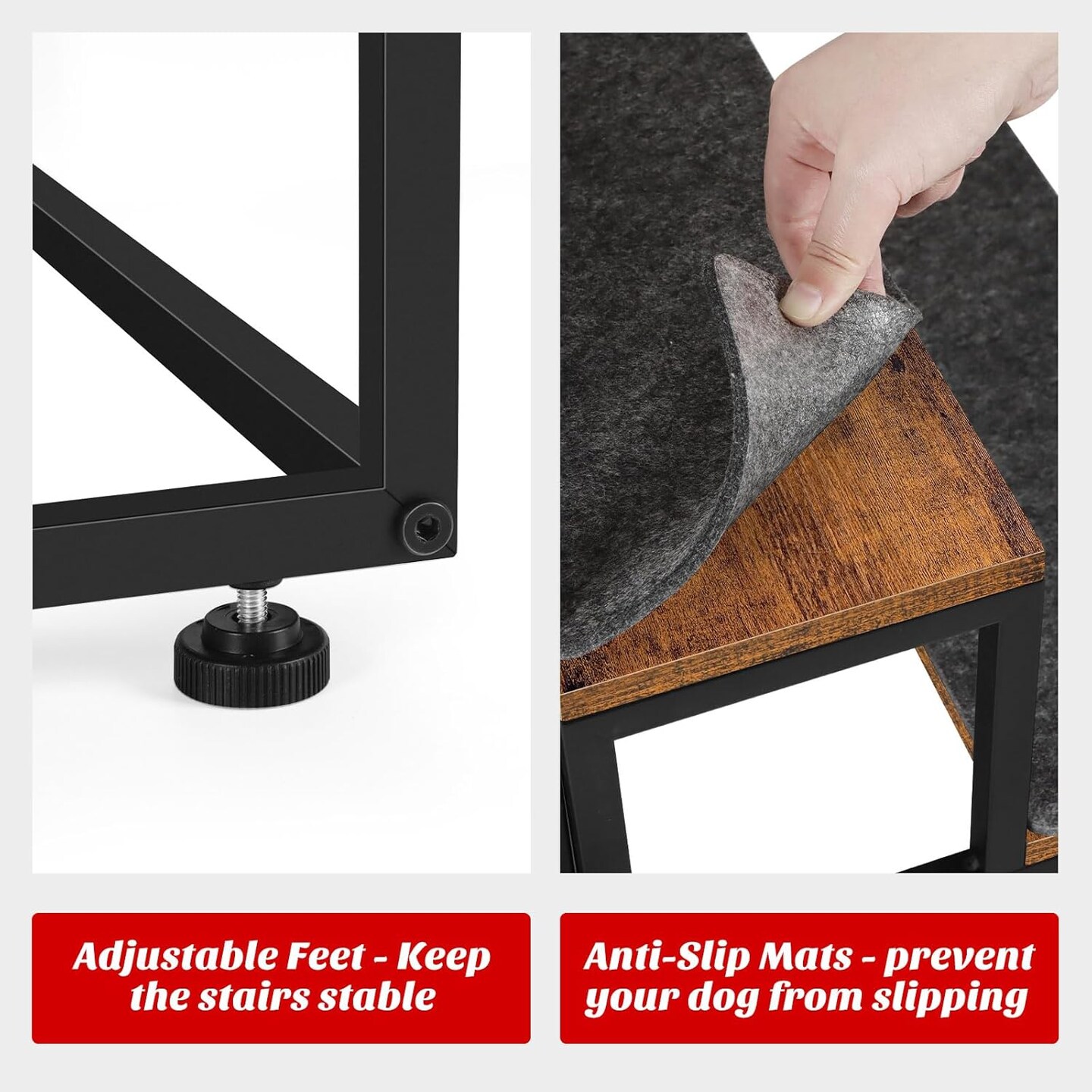 Rustic Brown Dog Window Perch with 2-Step Stairs &#x26; Storage Drawer - Elevated Pet Bed for Small Dogs/Cats, Non-Slip Stairs for Beds, Couches - Safe Climbing Platform
