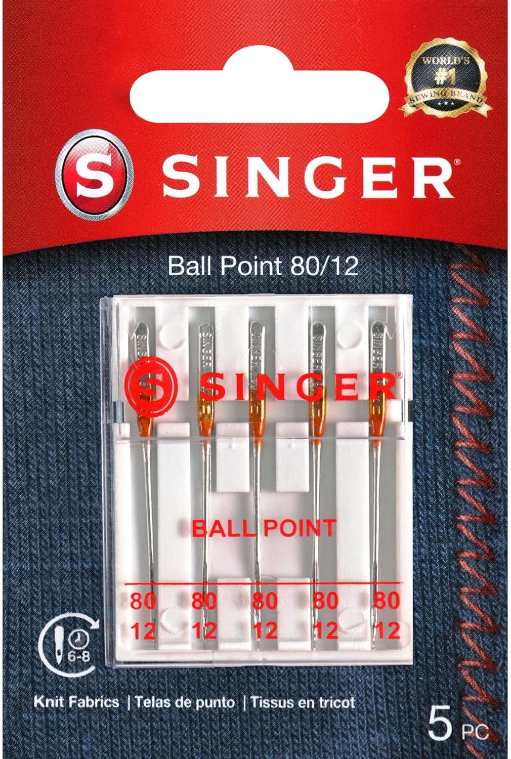 Ball Point Sewing Machine Needles, Size 80/12-5 Count